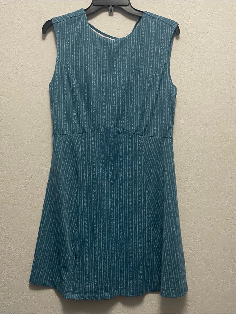 Title Nine Steadfast Teal Blue Dress- Ajrak Stripe Stretch Zip Pocket Womens M